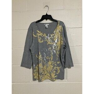 Rebecca Malone Blouse Top 3/4 Sleeves Size Large Casual Chic